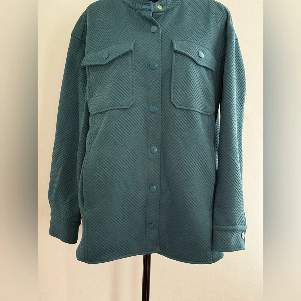 Christopher&Banks M Teal Snap Down Quilted Jacket w Pockets 852
